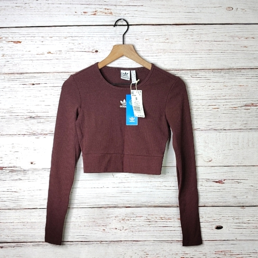 Adidas Brown Pink Long Sleeve Fitted Crop Top